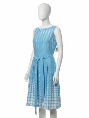 Anne Klein Light Blue and White Polka Dot Sleeveless Midi Dress